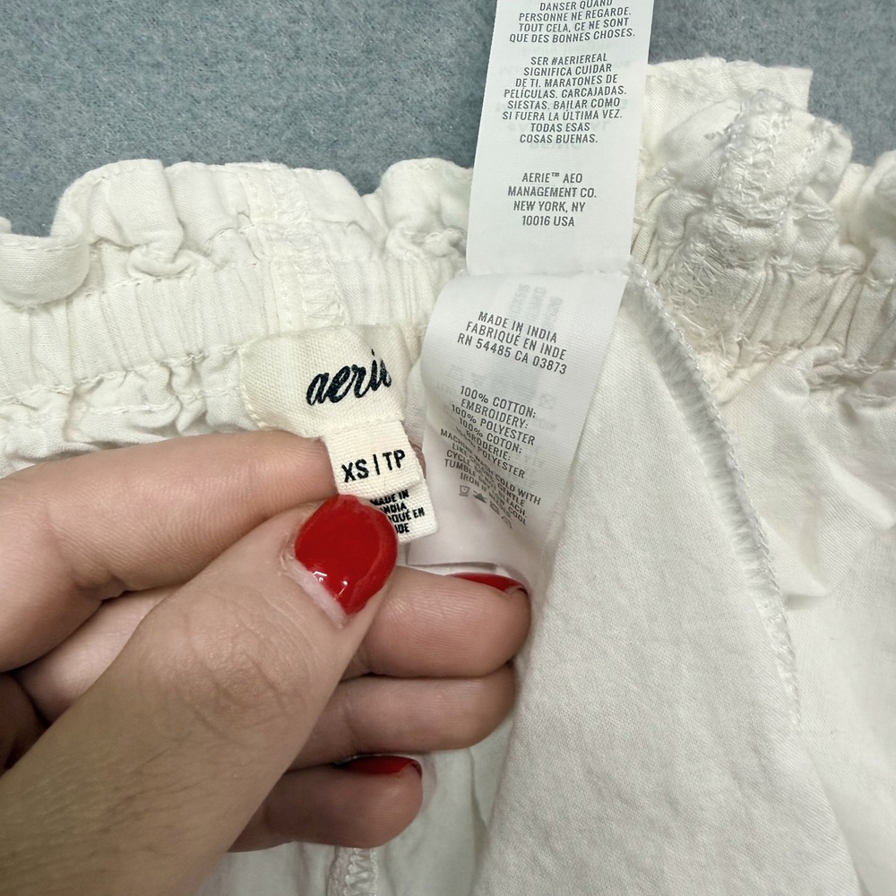 Aerie White Eyelet Floral Mini Skirt XS Cotton Ruffle Elastic Waist Boho Summer - Picture 4 of 7
